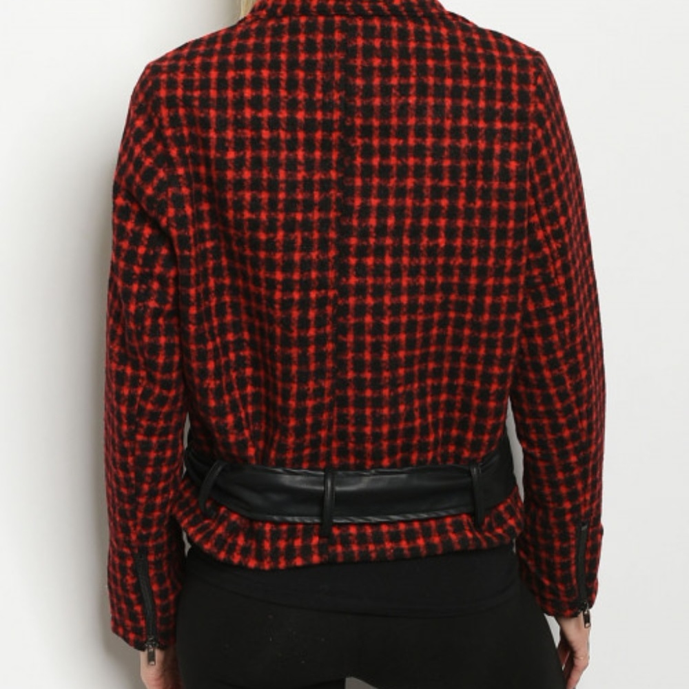 RED BLACK CHECKERED JACKET - Picture 3 of 4